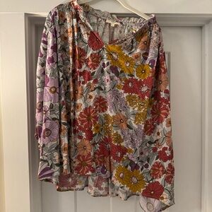 Entro Red and Orange Asymmetrical 3/4 Sleeve Blouse